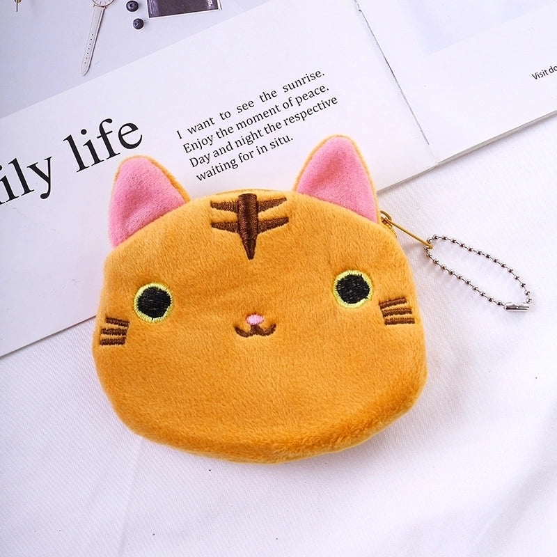 Unisex Animal Cat Plush Zipper Coin Purses