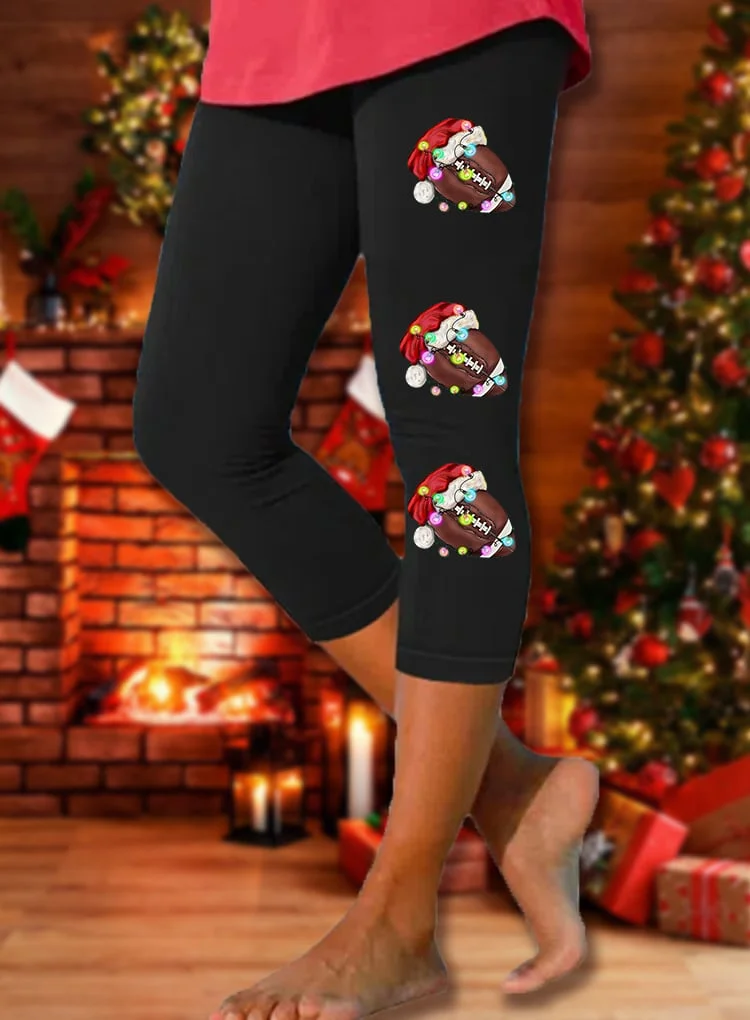 Women's Christmas Football Print Cropped Leggings