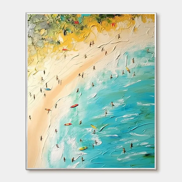 SEASIDE REVERIE: Impasto Beach Scene Oil Painting with Figures（Canvas painting）