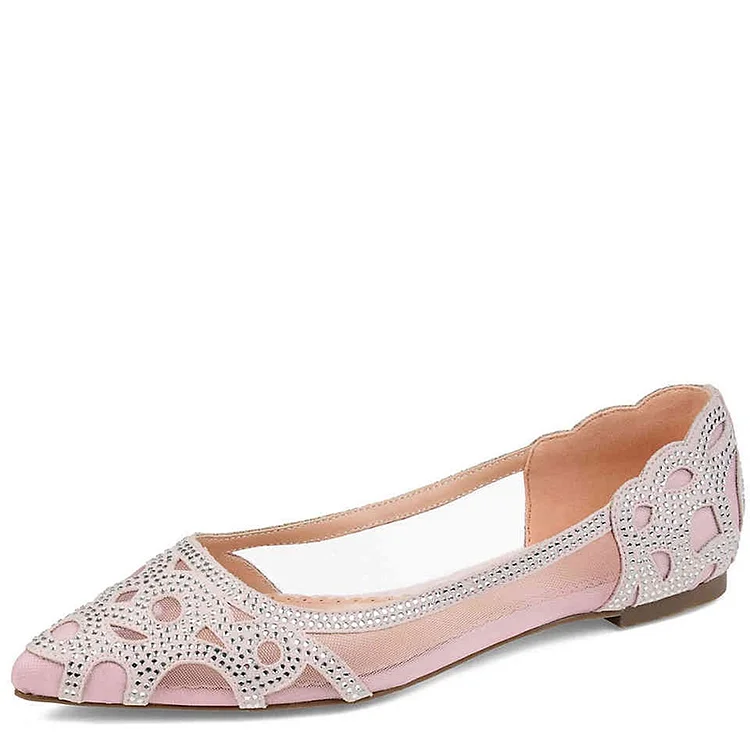 Pink Mesh Studs Comfortable Flats Hollow Out Pointed Toe Flats |FSJ Shoes