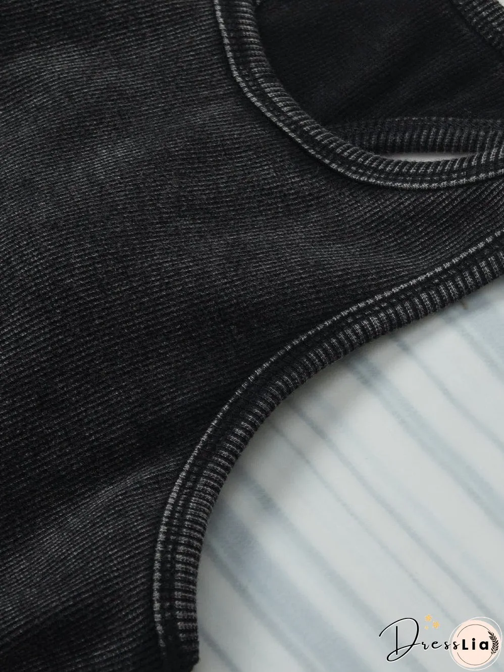 Edgy Black Mineral Wash Ribbed Racerback Crop Top