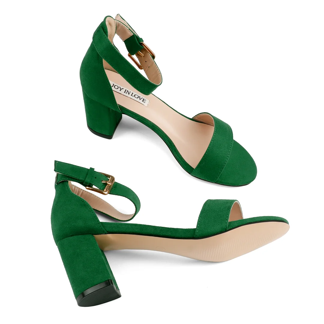 3.54"  Women's Ankle Strap Pumps Block Heel Open Toe Suede Sandals Summer Shoes-MERUMOTE