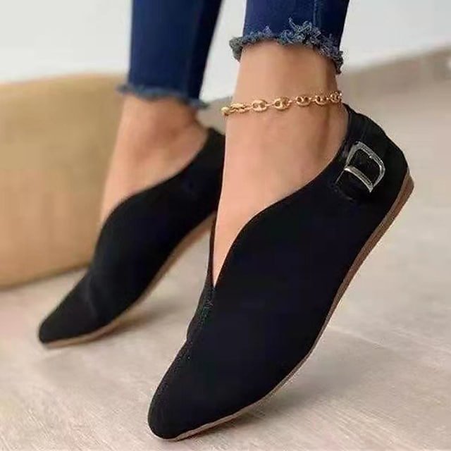 Women's Loafers Buckle Pointed Toe Casual Suede Loafer