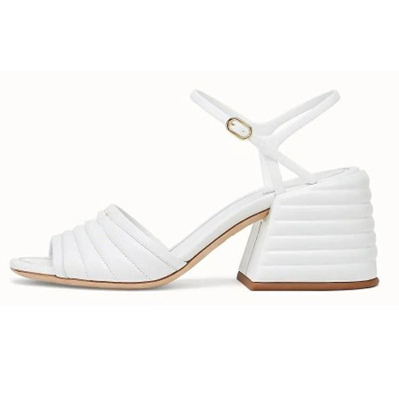 Women's Summer Round Toe Peep Toe Ribbed thick heel sandals  Novameme