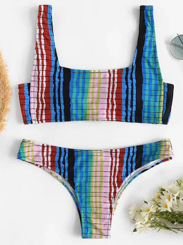 Rainbow Vertical Stripe Sexy Bikini Swimsuit