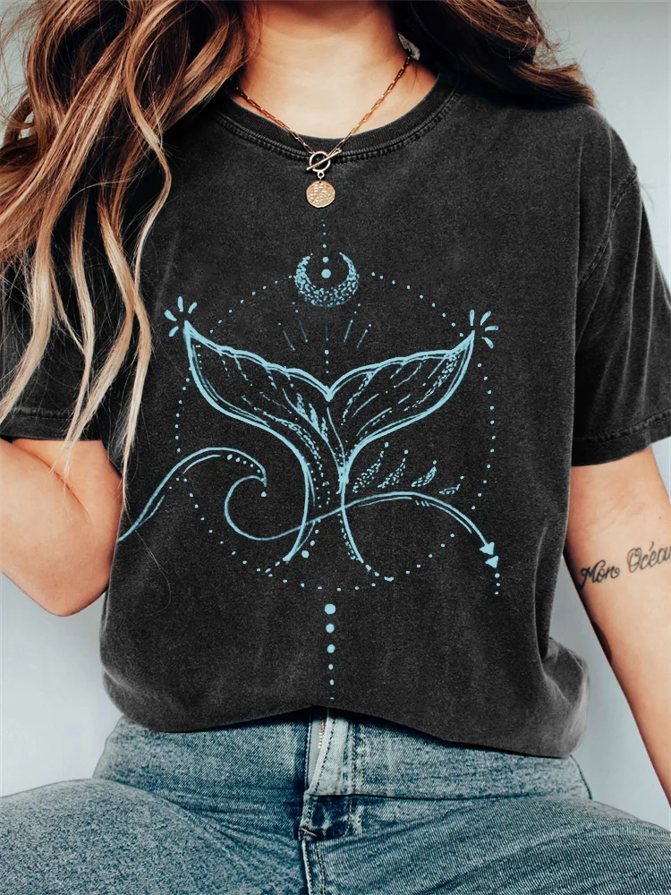 Wearshes Whale Tail Mystical Art Vintage Washed T Shirt