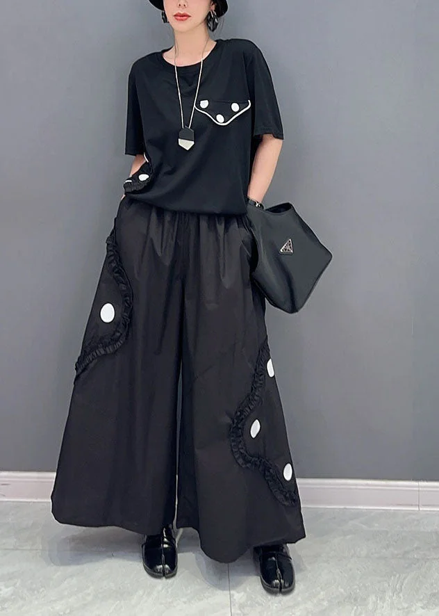 4.15Style Black Ruffled Oversized Cotton Two Pieces Set Summer