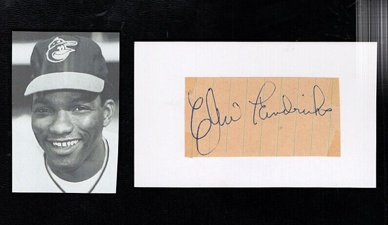 ELROD HENDRICKS-ORIOLES AUTOGRAPHED CUT ON 3X5 CARD W/SMALL Photo Poster painting-d.05