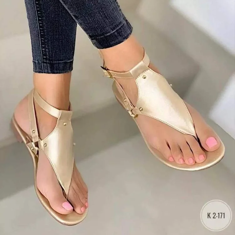 Women Sandals  Flat Gladiator Leather Sandals Summer Shoes Woman Rome Style Single Buckle Casual Beach Sandles Plus Size 35-43