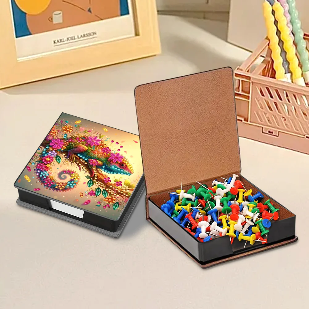 PU Lizard Diamond Painting Notecard Box with Papers for DIY Art Craft