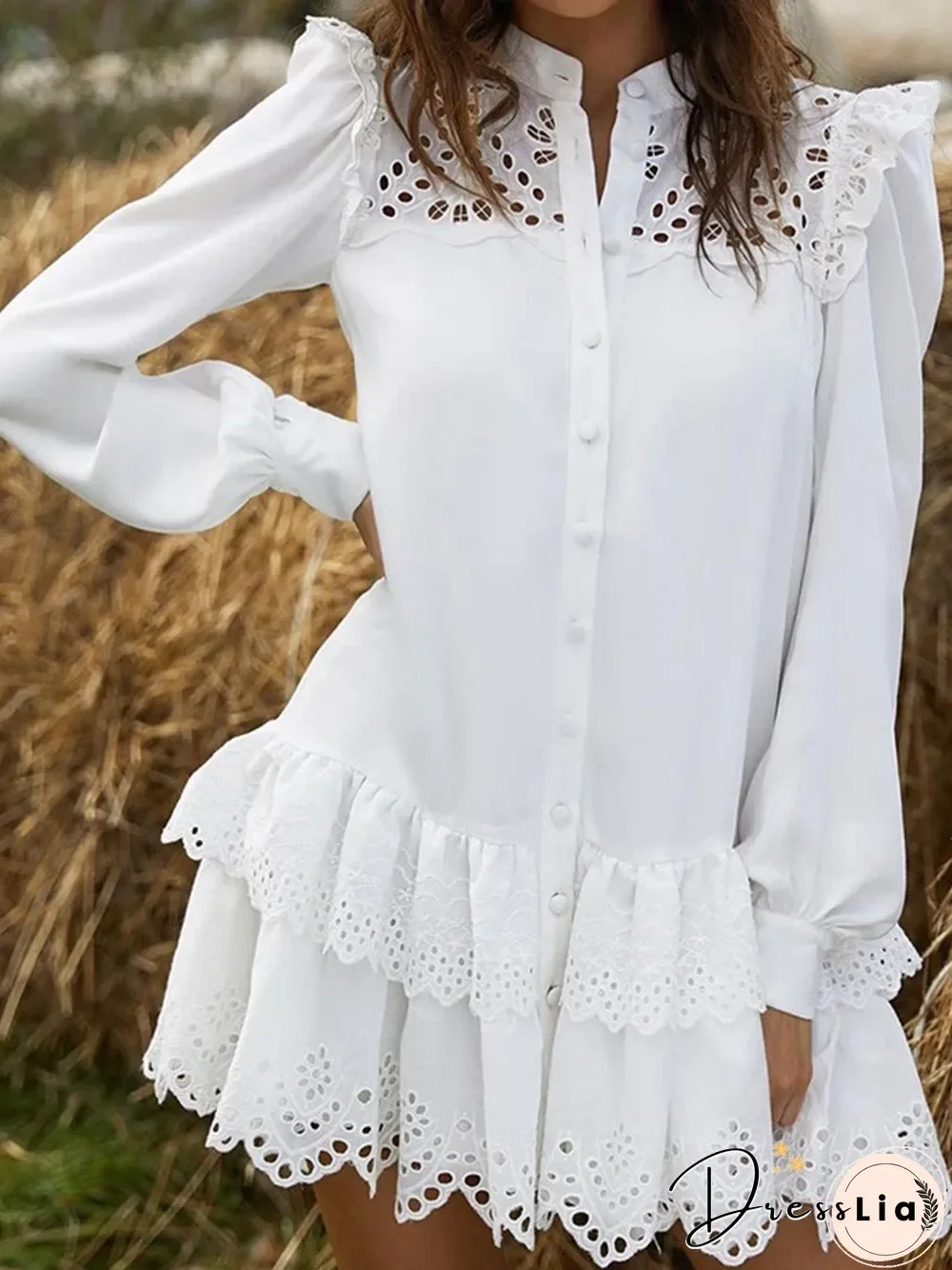 Sexy Cut Out Lace Shirt Dress P14618