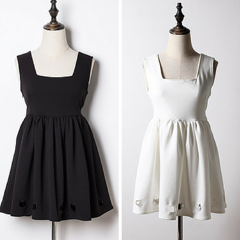 S/L White/Black Kawaii Kitty Hallow Dress SP164971