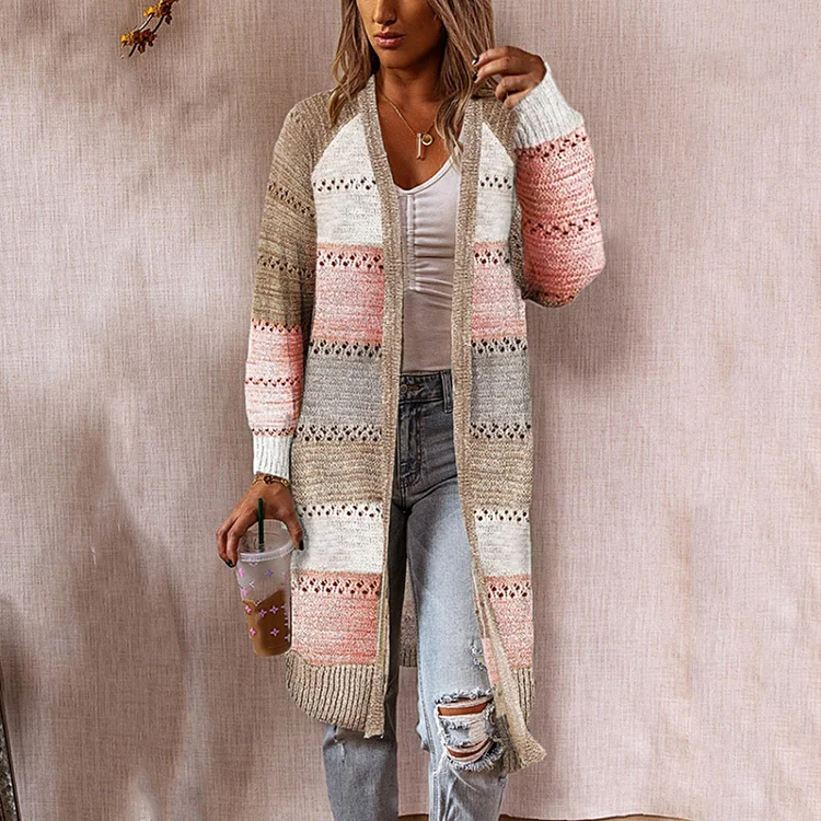 Wearshes Vintage Contrast Cutout Sweater Cardigan