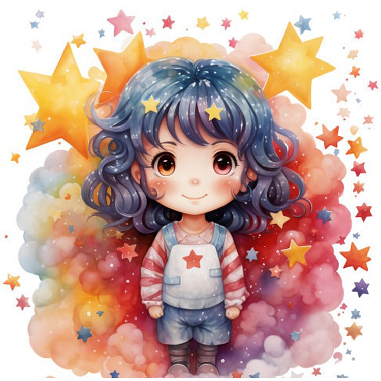 Fantasy Cartoon Little Girl With Clouds 14CT Stamped Cross Stitch 40*40CM