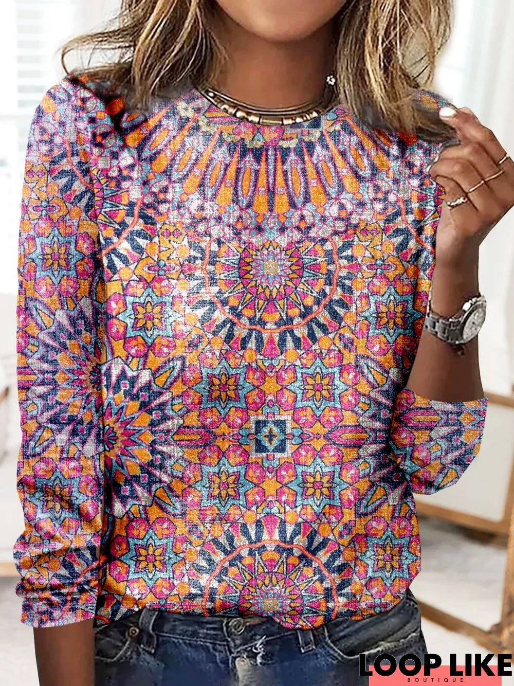 Loose Vintage Ethnic Printed Casual T-Shirt