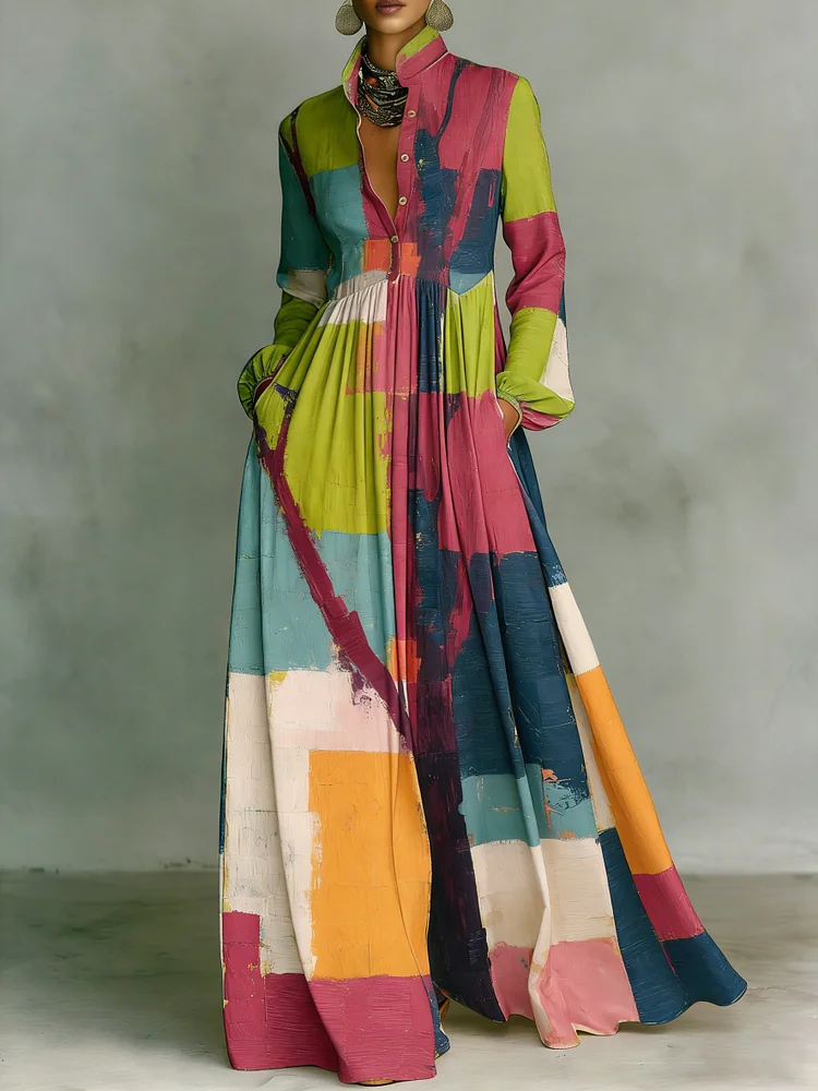 Women's Vintage print Elegant Romantic Vacation Maxi Dress