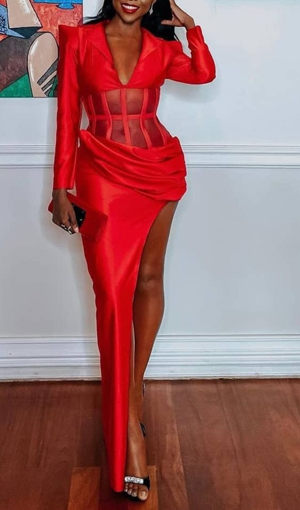 Corset Plunge Jacket Dress In Red Flowering Girl