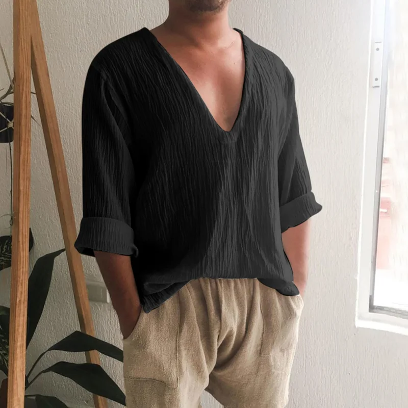 Cotton V-neck Shirt-inspireuse