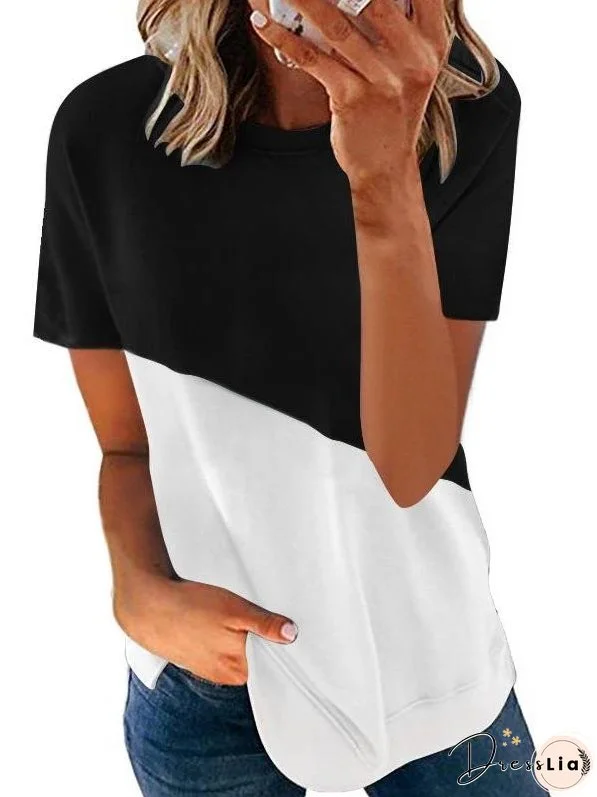 Contrast Color Crewneck T-shirt for Women