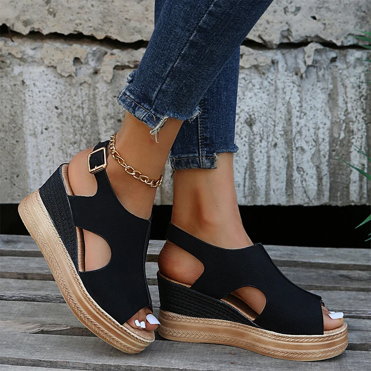 Buckled Espadrille Slingback Wedge Sandals