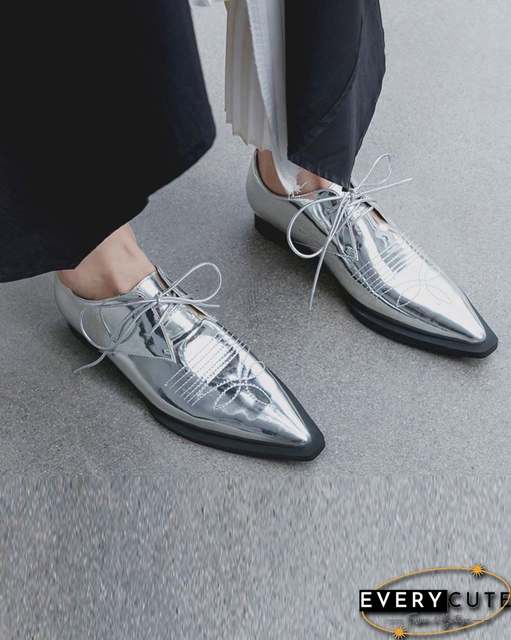 Metallic Pointed Toe Oxfords