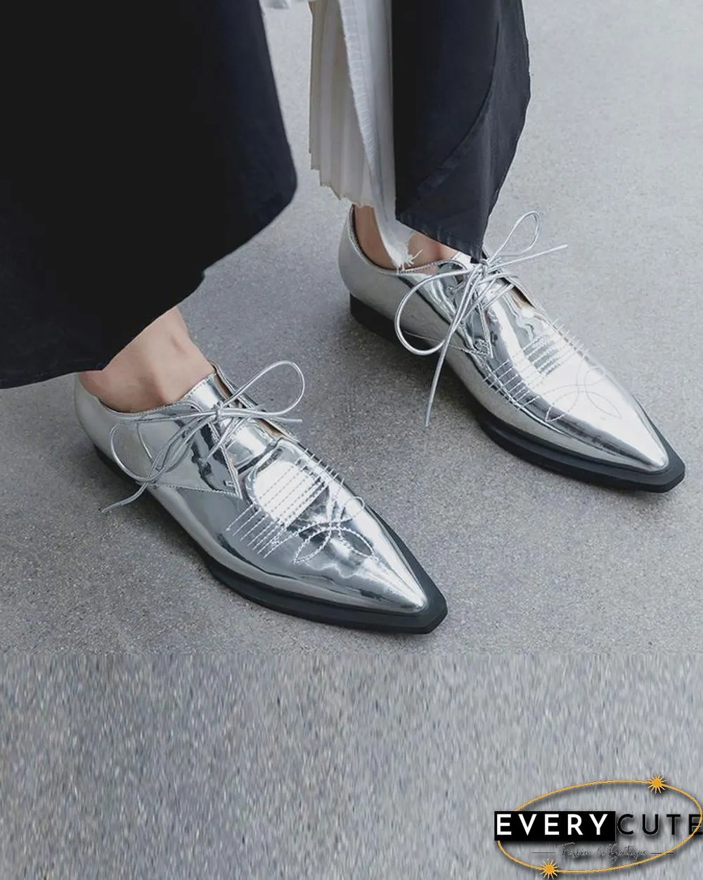 Metallic Pointed Toe Oxfords