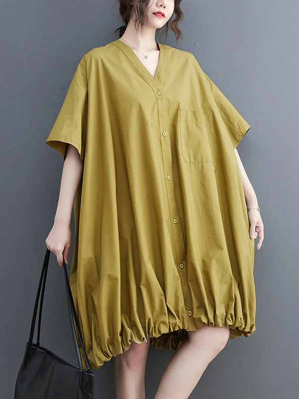 Urban Loose Solid Color Elasticity Hemline Midi Dress