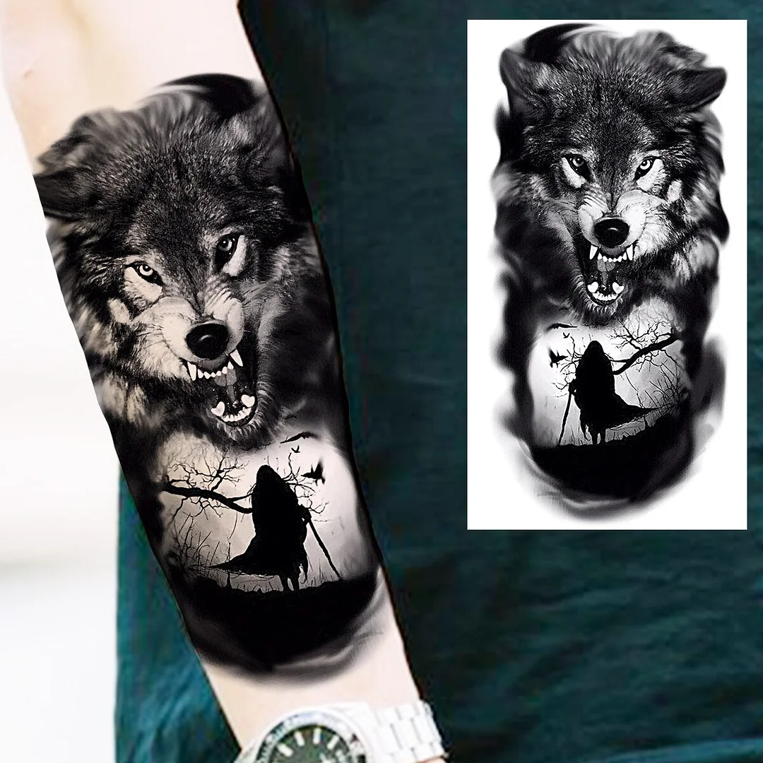 Sdrawing Praying Cross Temporary Tattoos For Men Adults Realistic Wolf Tiger Compass Skull Fake Tattoo Sticker Forearm Tatoos Arm