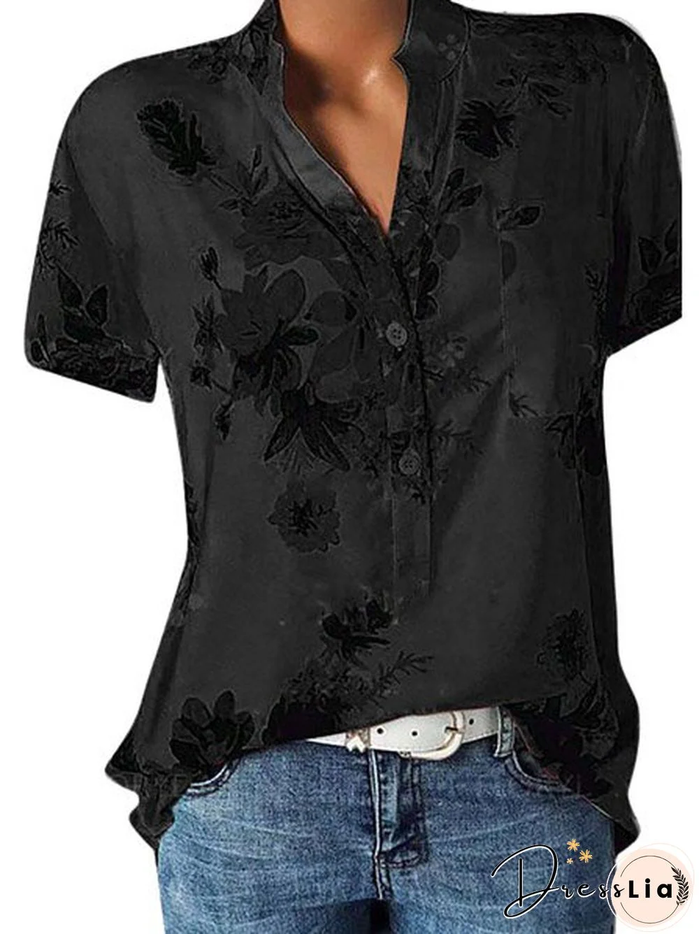 Women Floral Plus Size Short Sleeve Casual Summer Blouses
