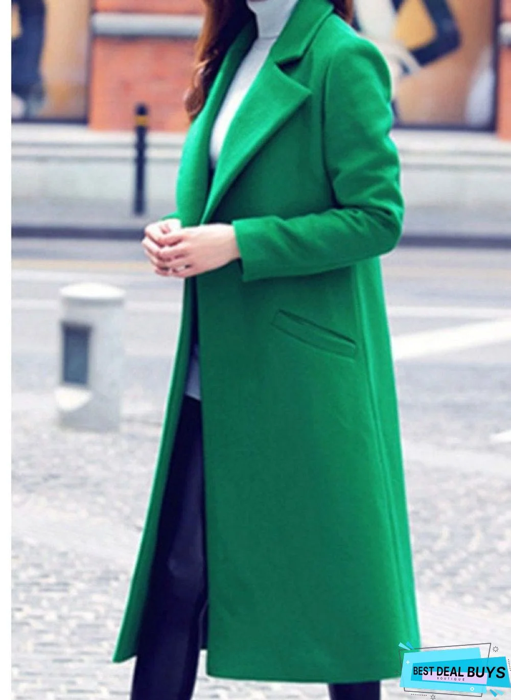Lapel Plain Pocket Long Line Woolen Coat