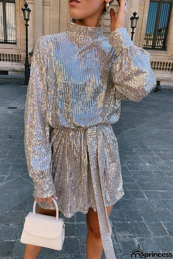Sequined Turtleneck Dress