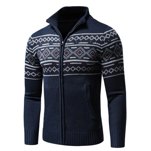 Men 2021 Autumn New Casual Jacquard Half Zip Polo Sweater Cardigan Jacket Men Winter Long Sleeve Mock Neck Sweater Pullover Men