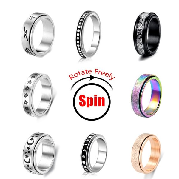 Women Anxiety Ring Spinner Fidgets Rings Stainless Steel Rotating Freely Spiner Ring Anti Stress Jewelry - Shop Trendy Women's Fashion | TeeYours
