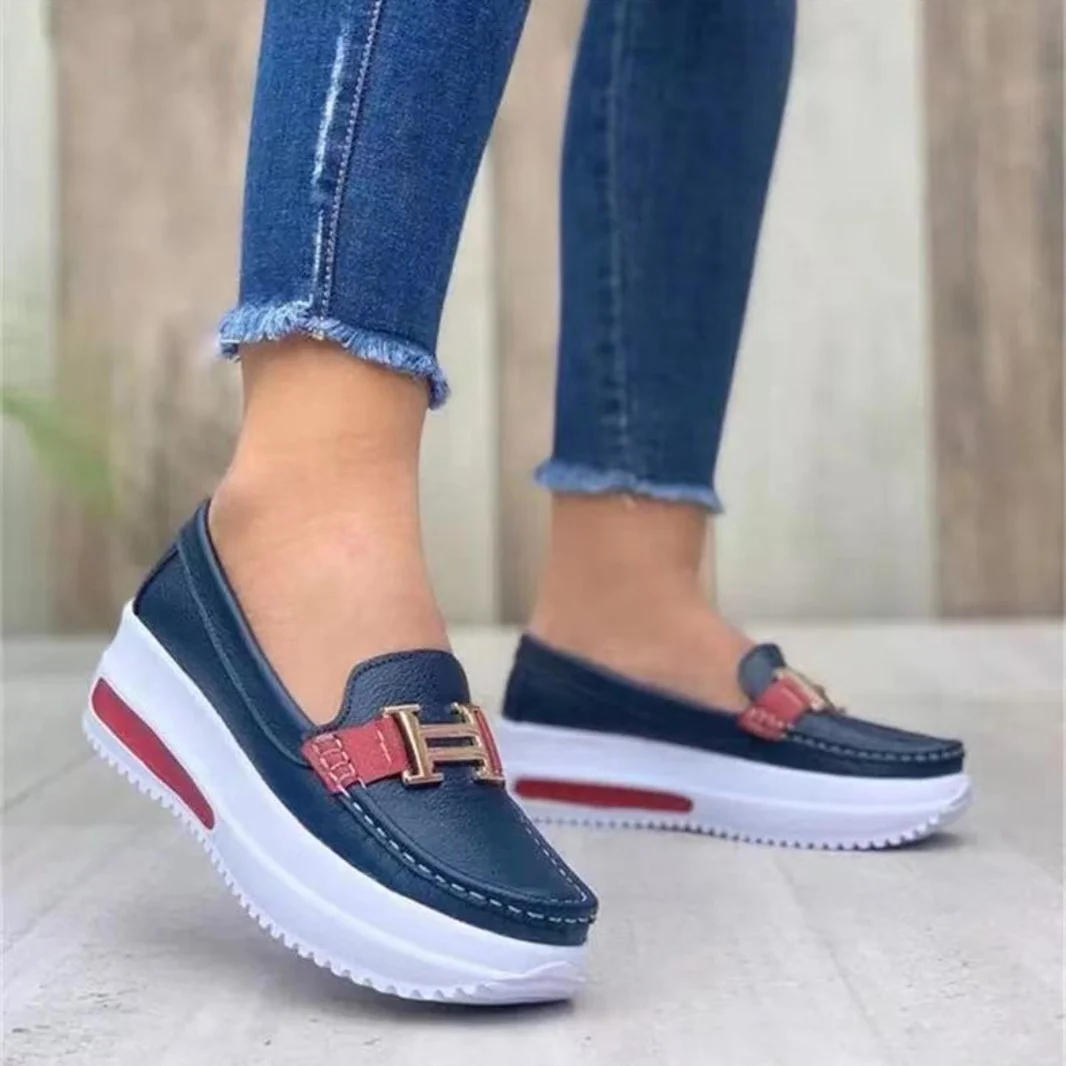 Yyvonne Thick-Soled Women's Shoes 2025 New Casual Single-Shoe Women's Metal Buckle Lazi Shoes Lefu Shoes