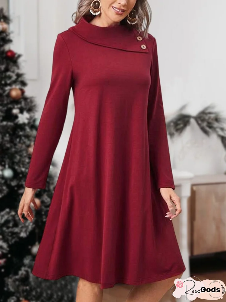 Loose Buttoned Crew Neck Urban Dresses