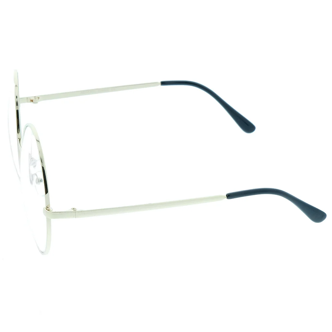 Oversize Metal Frame Slim Temple Clear Lens Round Eyeglasses 60mm