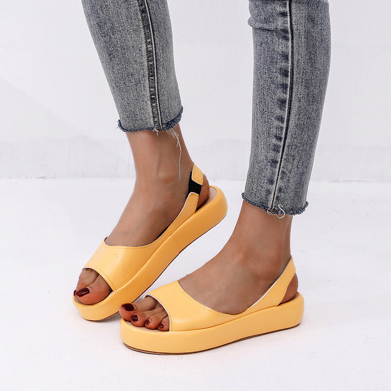 Women flatform sandals comfy slingback slip on peep toe sandals