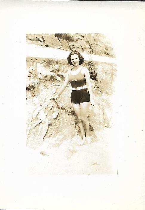 Vintage Snapshot SMALL FOUND Photo Poster paintingGRAPH bw BEACH GIRL Original Portrait 19 32 H