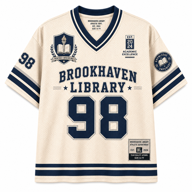Surf Brookhaven Library Cotton T-Shirt - Cream / Navy