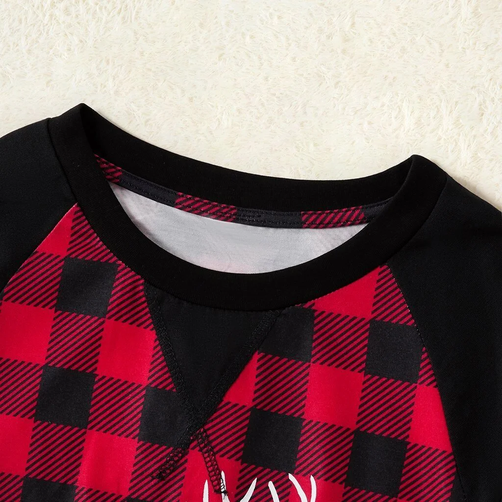 Christmas Deer Print Plaid Design Family Matching Pajamas Set