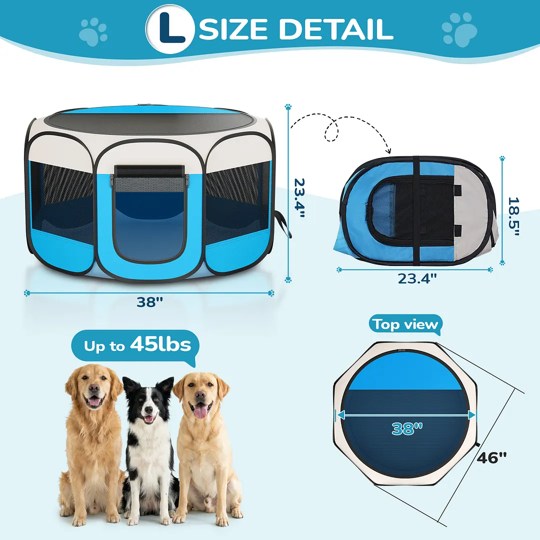 BEBANG Dog Playpen Indoor/Outdoor, Oxford Fabric & Breathable Mesh, Puppy Playpens Pet Exercise for Small/Large Dogs, Cats, Rabbits, Hamsters (L)