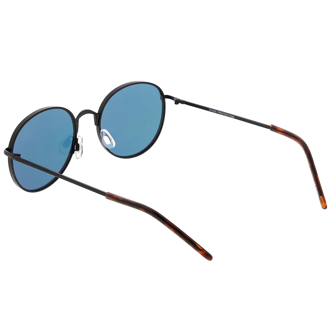 Classic Metal Round glasses Thin Arms Colored Mirror Flat Lens 52mm