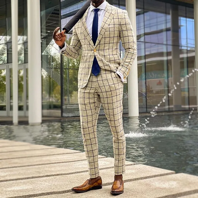 Men's Retro Casual Plaid Printed Two-Piece Suit