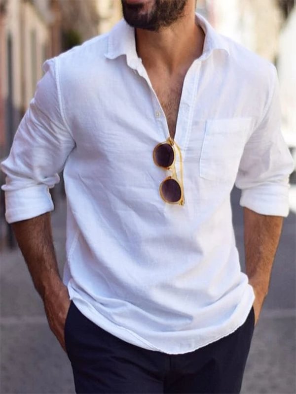 Men's Half Button Long Sleeve Shirt
