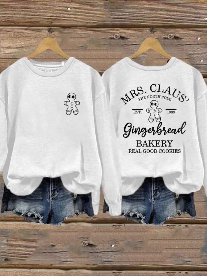 Women's Mrs Claus Gingerbread Bakery Printed Sweatshirt