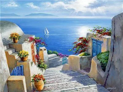 Paint By Numbers Kits UK For Adult Greece Santorini SQ3668