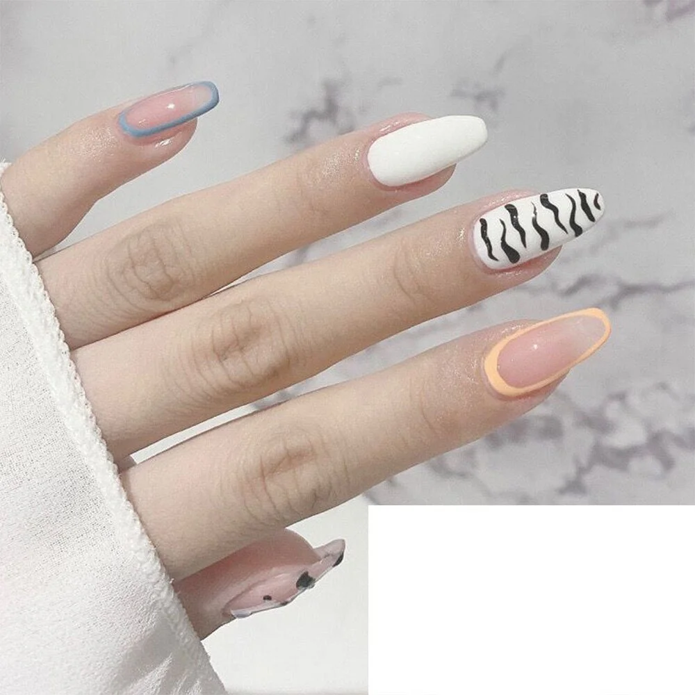 24pcs false press on nails pink color oval head Mid-length Wear Finished product wearable full cover fake nail tips for girls