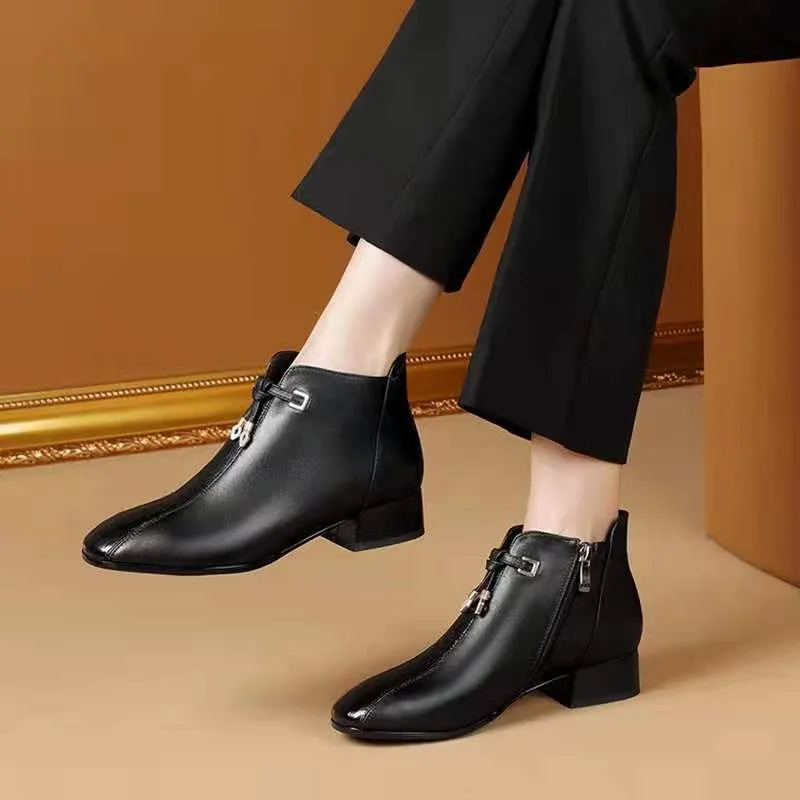 FHANCHU Microfiber Leather Women Naked Boots,2021 Autumn/Winter Shoes,Ankle Botas,Side Zip,Pointed Toe,Black,BROWN,Dropshipping