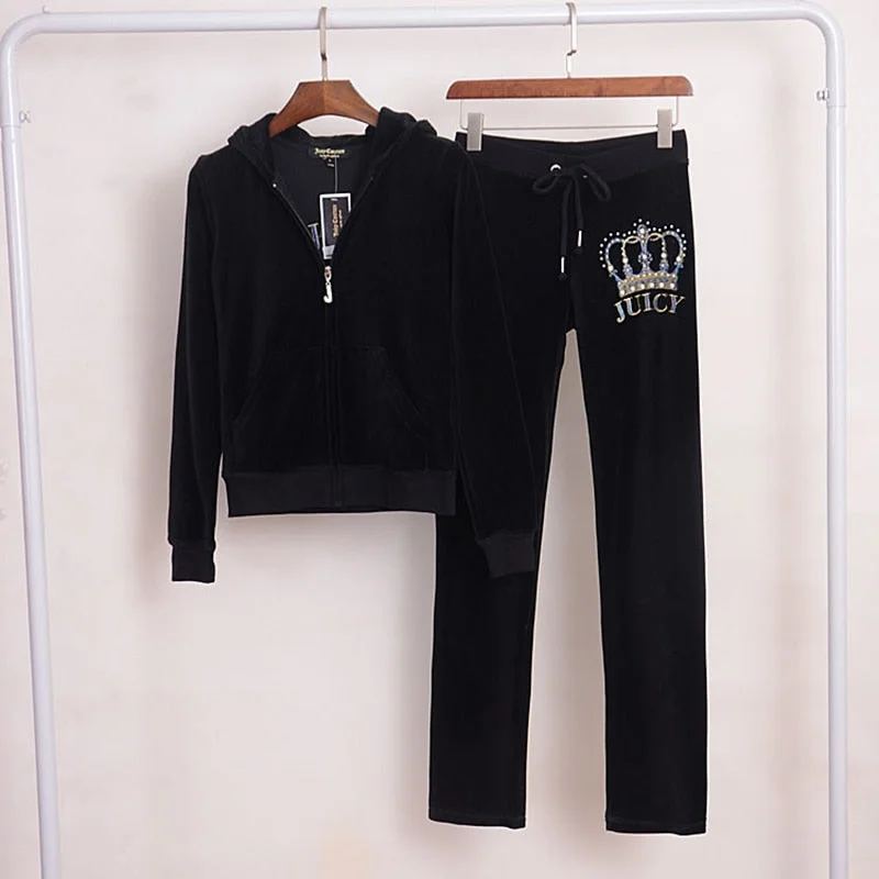 Two Piece Set Sweatsuit Hoodies Long Sleeve Tops and Pants Fashion Pattern Velvet Women Tracksuit for Sport S-XXL