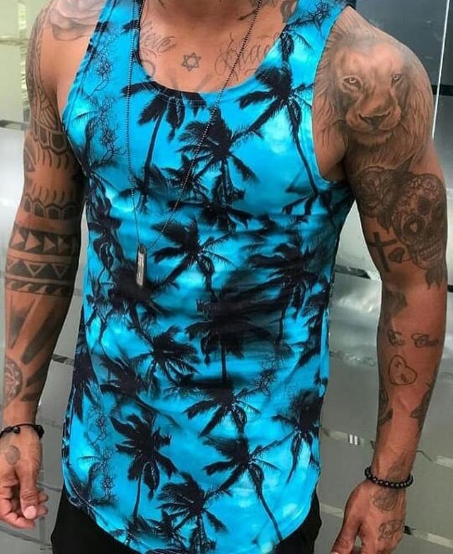 Casual Slim Beach Coconut Tree Print Vest
